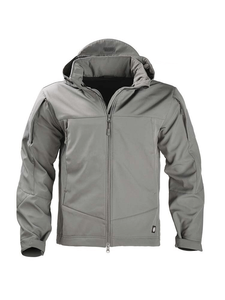 Tactical Waterproof Men's Fleece Jacket in gray, showcasing waterproof, windproof features, fleece lining; perfect for outdoor sports.