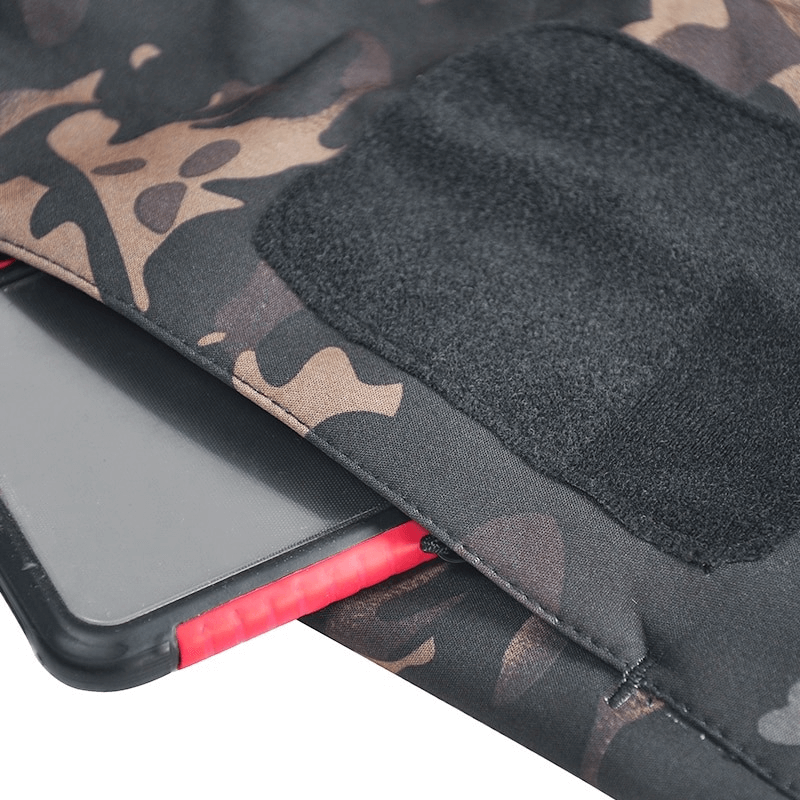 Camouflage pattern close-up on Tactical Waterproof Men's Fleece Jacket with tablet pocket, showcasing the rugged, durable design.