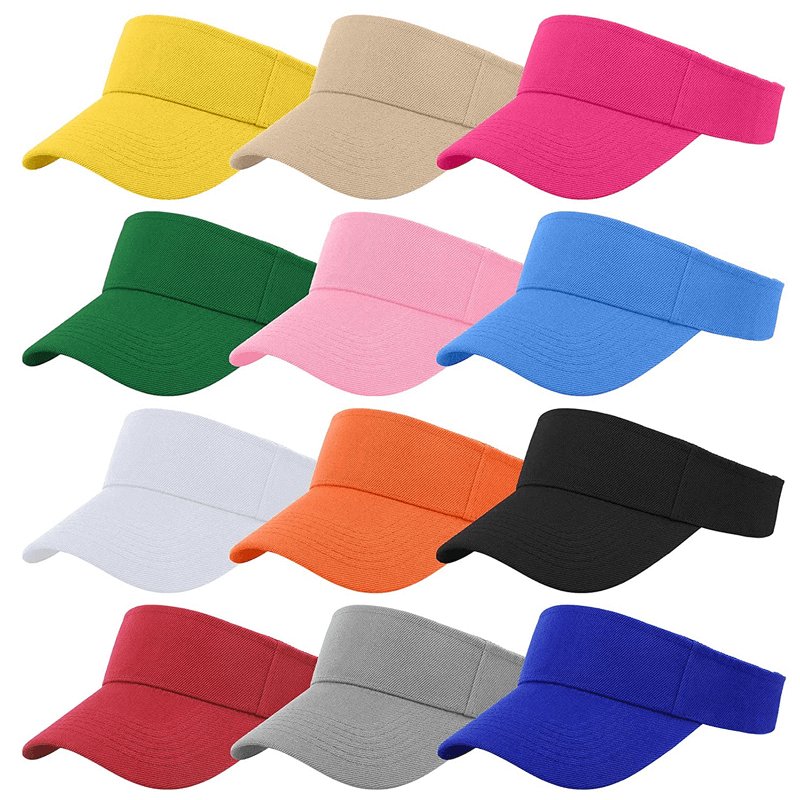 Assorted colorful tennis golf breathable UV protection adjustable visor caps displayed in various colors.