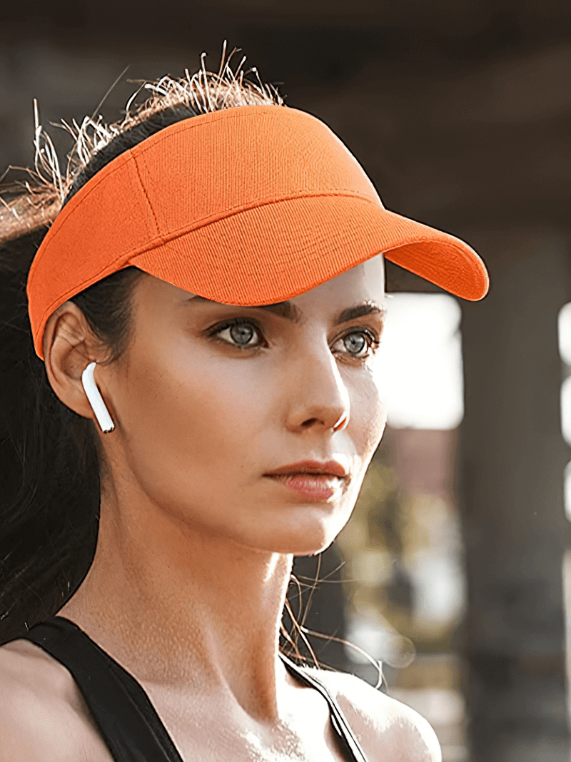 Tennis Golf Breathable UV Protection Adjustable Visor Cap SF1190 in orange, perfect for outdoor sports. Unisex and stylish design.
