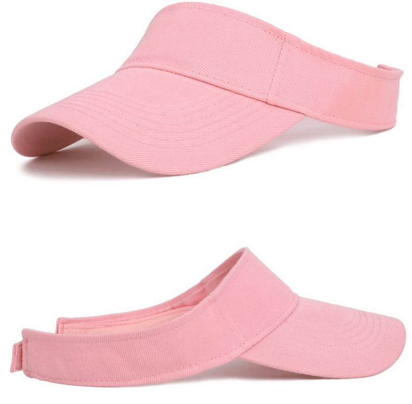 Pink breathable cotton visor cap with UV protection, adjustable for unisex fit. Ideal for tennis, golf, and outdoor activities.