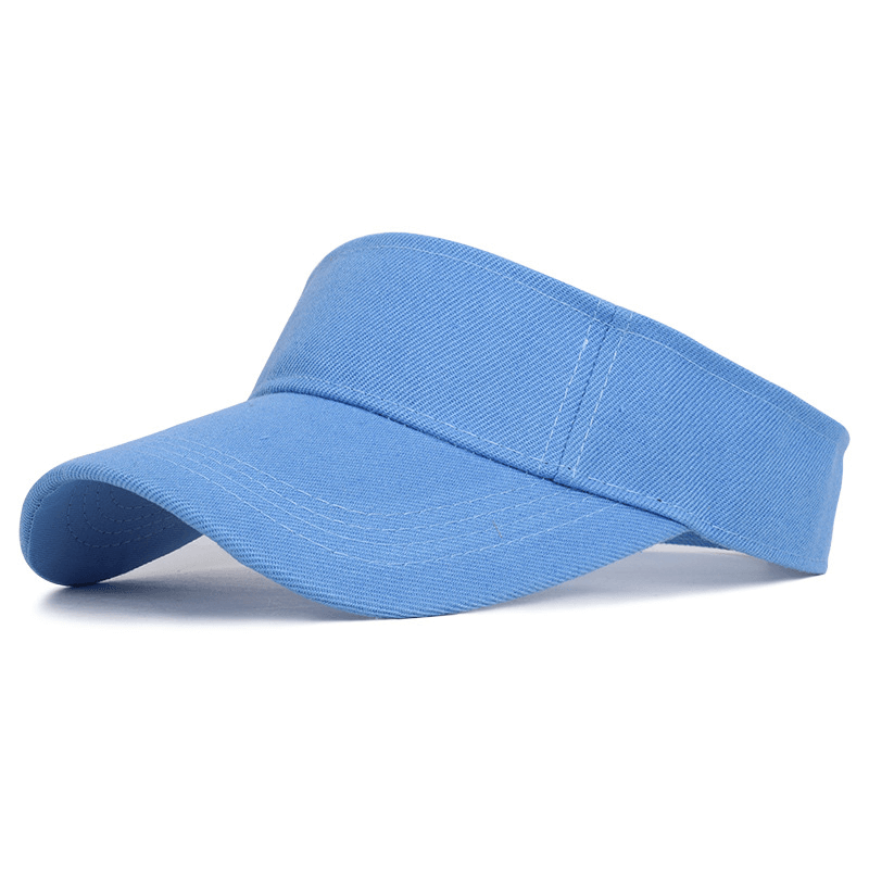 Light blue tennis golf visor cap with breathable cotton fabric, adjustable fit, and UV protection.