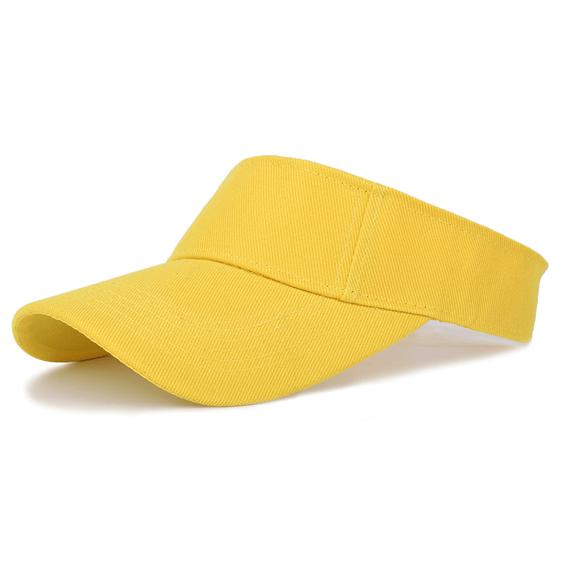 Bright yellow adjustable tennis golf visor cap offering breathable cotton and UV protection for sunny sports and outdoor activities.