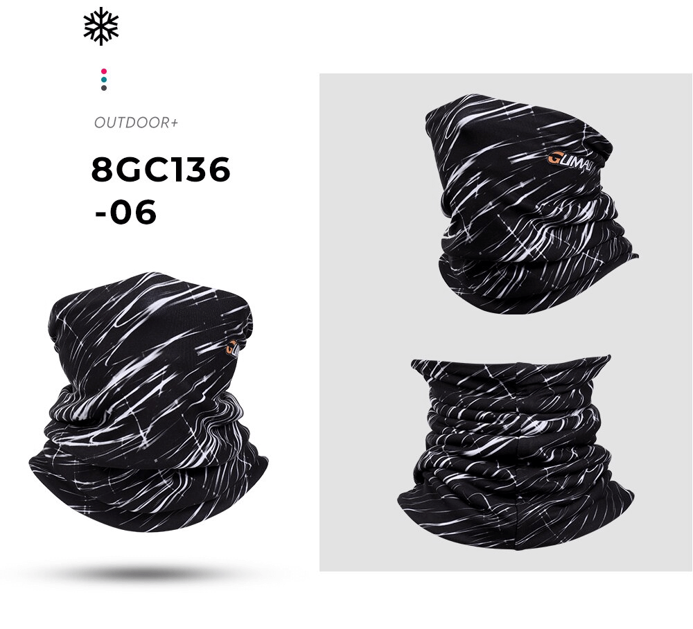 Stylish black and white thermal fleece neck scarf for motorcycling, cycling, unisex, breathable, windproof, and elastic.