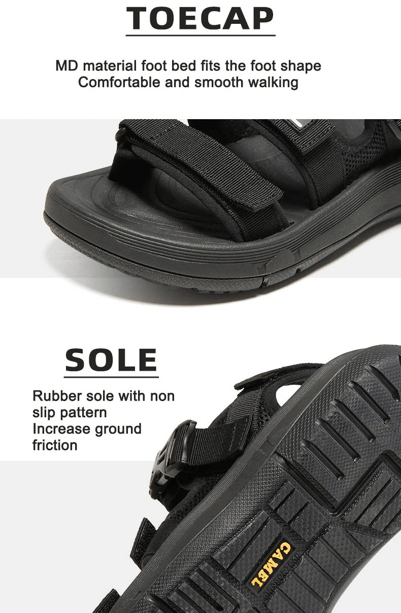 Black women's thick bottom breathable beach sandal with anti-slip sole and hook & loop closure, perfect for outdoor use.
