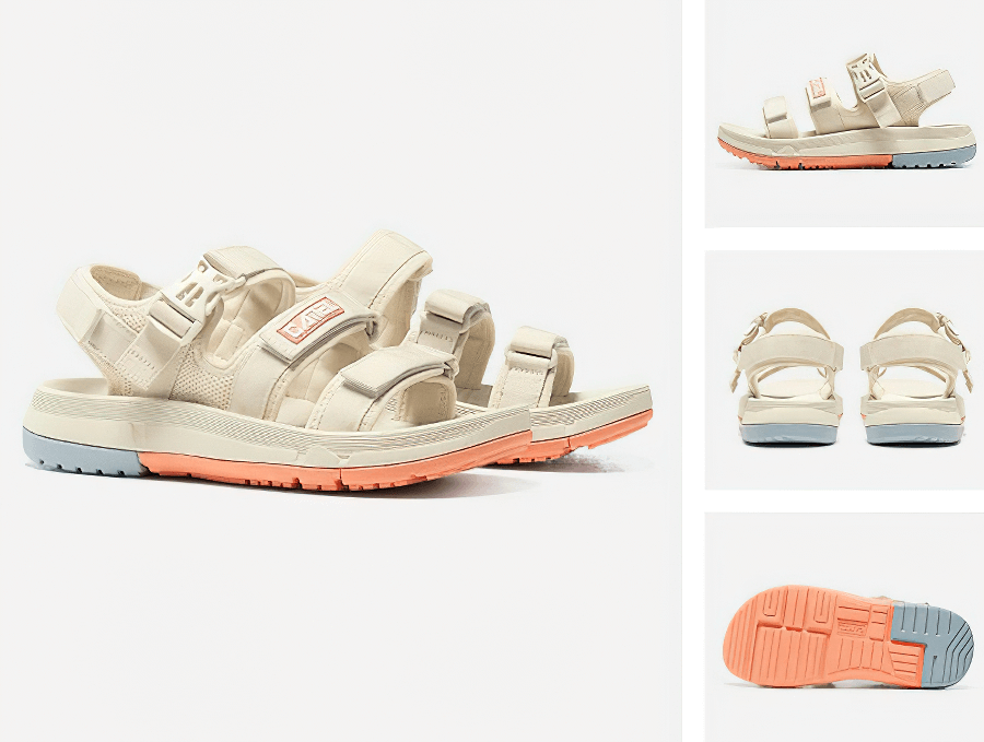 Beige thick bottom breathable beach sandals for women, featuring anti-slip sole and leather accents, perfect for outdoor adventures.