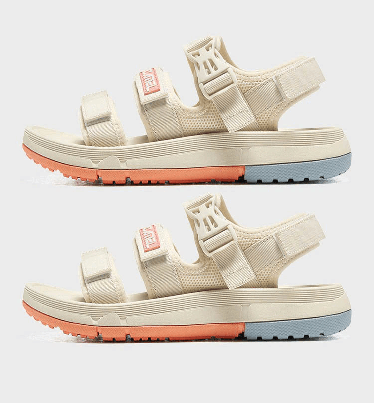 Women's beige thick bottom sandals with breathable design, anti-slip sole, and hook & loop closure for stylish beach walks.