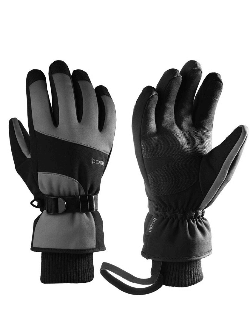 Thick waterproof mountaineering gloves with wrist rope, unisex, grey-black design for outdoor adventures and hiking. Model: SF0588.