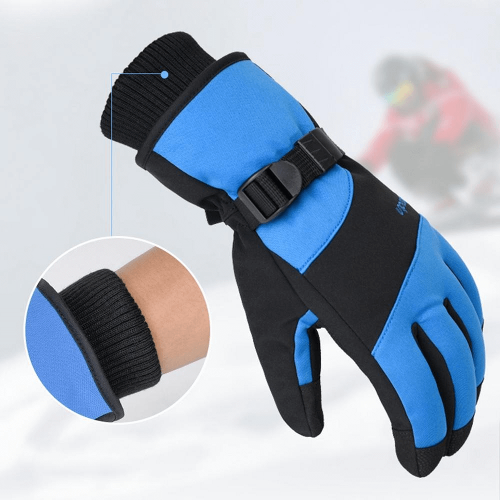 Thick Waterproof Mountaineering Gloves with Wrist Rope, Unisex, Blue and Black, Ideal for Hiking and Outdoor Adventures - SF0588