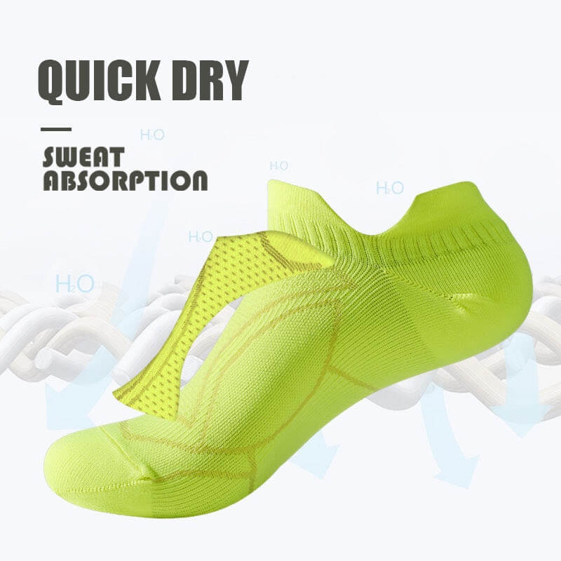Bright green thin anti-slip breathable sports socks with quick-dry and sweat absorption features for optimal running comfort.