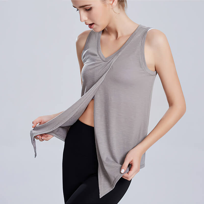 Thin Loose Sleeveless V-Neck Tank Top with Slit in Front - SF1232