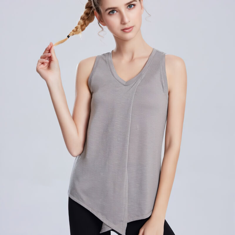 Thin Loose Sleeveless V-Neck Tank Top with Slit in Front - SF1232