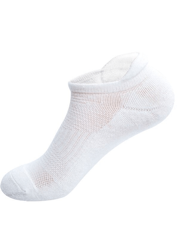 White thin sports breathable socks, unisex short design, perfect for running, lightweight cotton blend for comfortable fit.