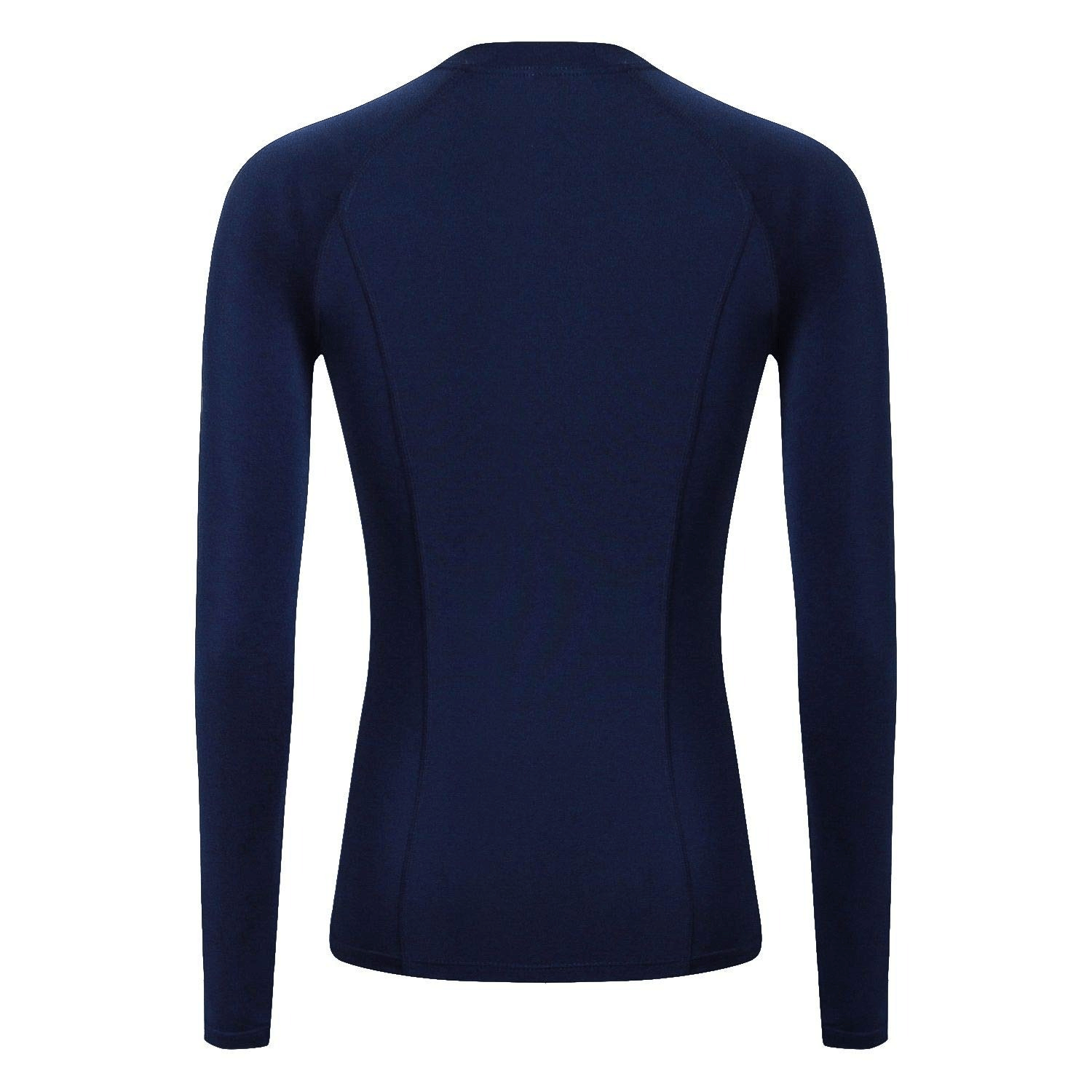 Navy women's compression running top with thumb holes, perfect for high-intensity workouts. Breathable and quick-dry fabric.