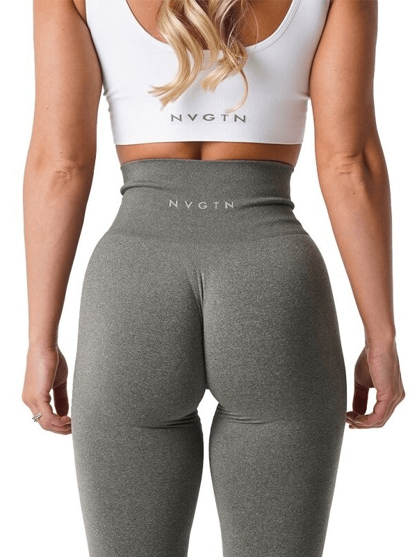 Side view of Tight Elastic Women's Leggings in gray, showcasing high-waist design perfect for yoga and fitness activities.
