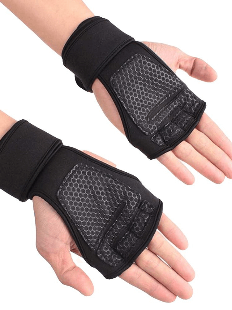 Unisex non-slip elastic gloves for weightlifting and cycling, featuring palm protection and comfort for outdoor sports.