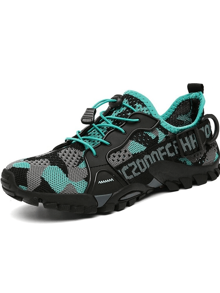 Trekking Flexible Hiking Boots SF0276 in teal and black, breathable design, stretch fabric, rubber sole for comfort and performance.