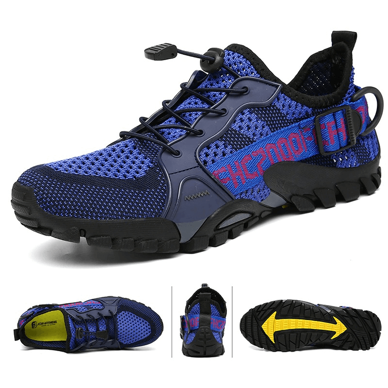 Blue Trekking Flexible Hiking Boots with breathable mesh and rubber soles, designed for comfort and performance in sizes 36-47. Model SF0276.