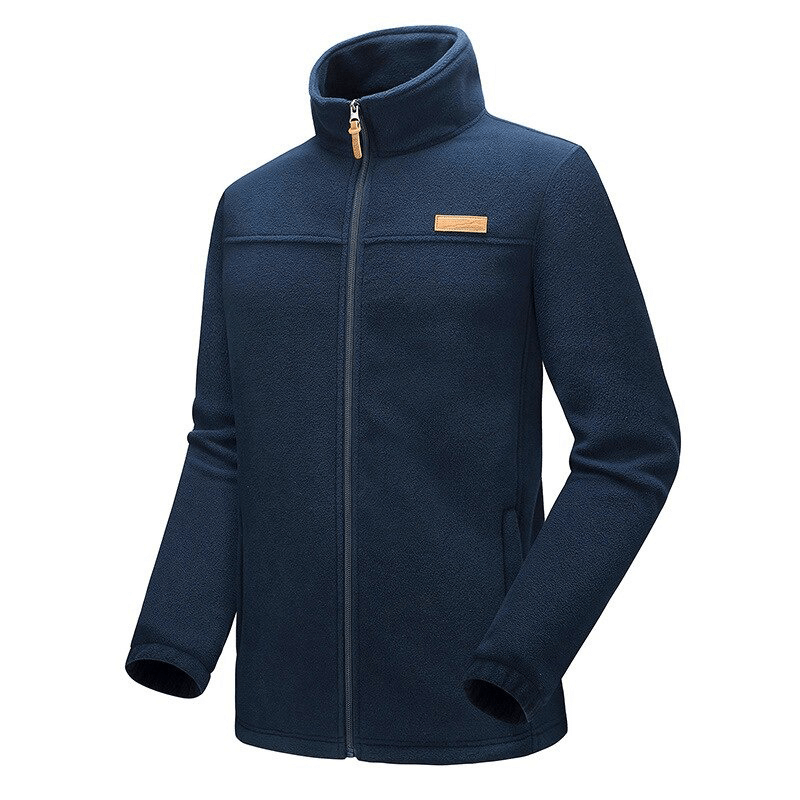 Men's high collar navy fleece jacket with zipper and pockets, perfect for trekking and outdoor adventures. Model SF0230.