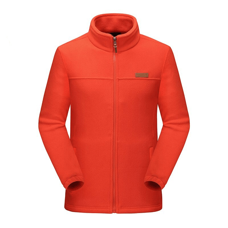 Trekking men's high-collar fleece jacket in vibrant orange with zipper and pockets, ideal for outdoor adventures, SF0230.