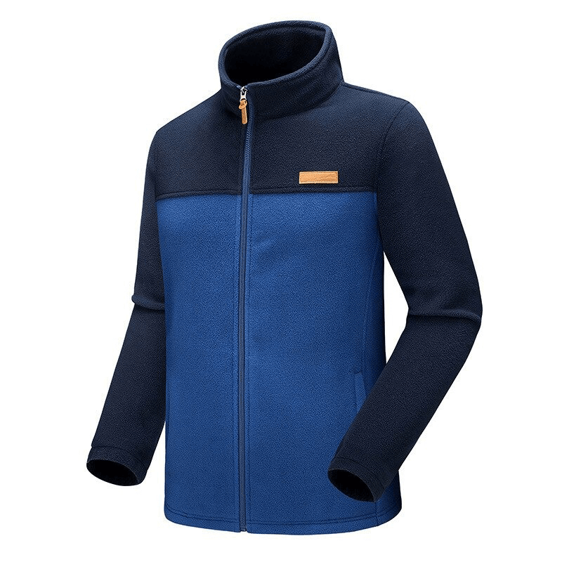 Trekking Men's High Collar Zipper Fleece Jacket with Pockets - SF0230 in blue and black, showcasing windproof and thermal features.