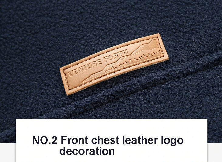 Trekking men's fleece jacket with leather logo on chest, showcasing stylish design and outdoor-ready durability.