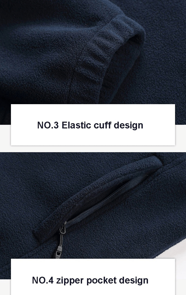 Close-up of Trekking Men's Fleece Jacket with elastic cuff and zipper pocket, emphasizing windproof and warm features.