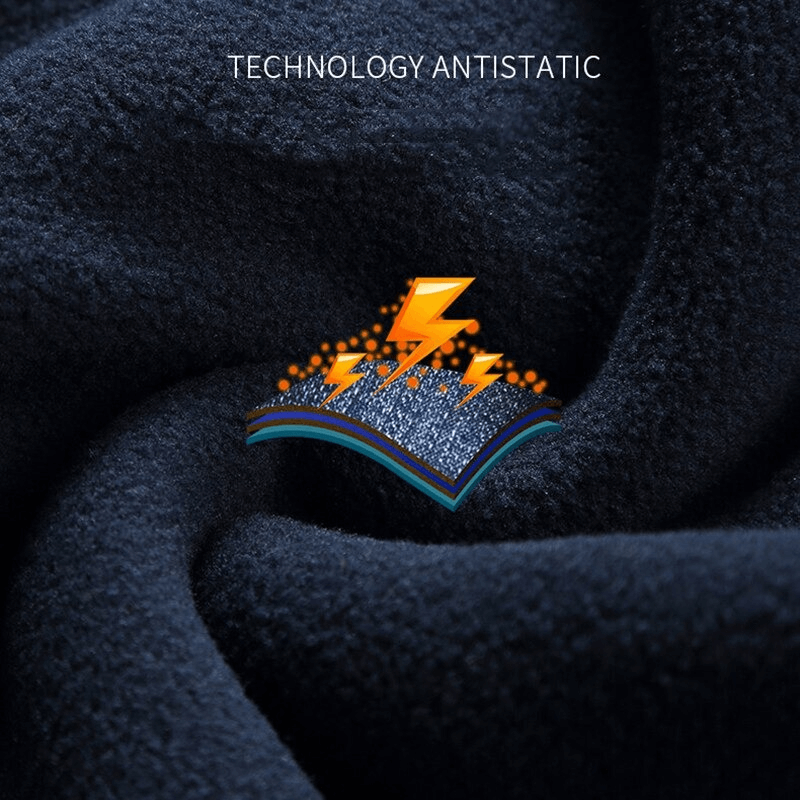 Close-up of antistatic fleece fabric with technology icon, showcasing thermal protection for Trekking Men's High Collar Jacket SF0230.