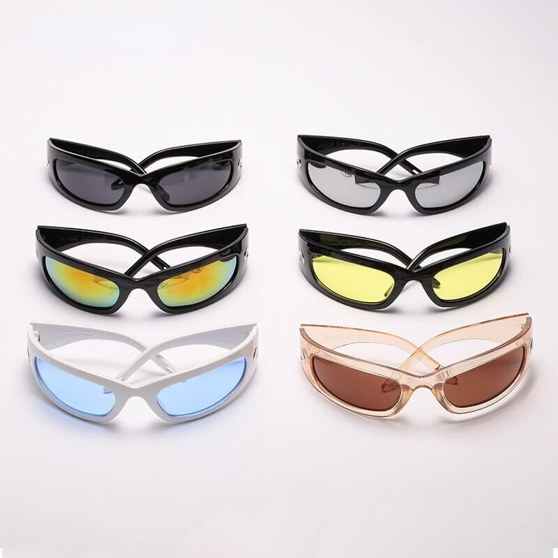 Colorful unisex trendy rectangular sunglasses collection with mirrored gradient lenses and durable alloy frames - SF0534.
