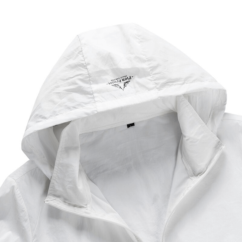 Ultrathin Hooded Cycling Jacket SF0584 with detachable hood and sun protection, featuring zipper closure and bamboo fiber lining.