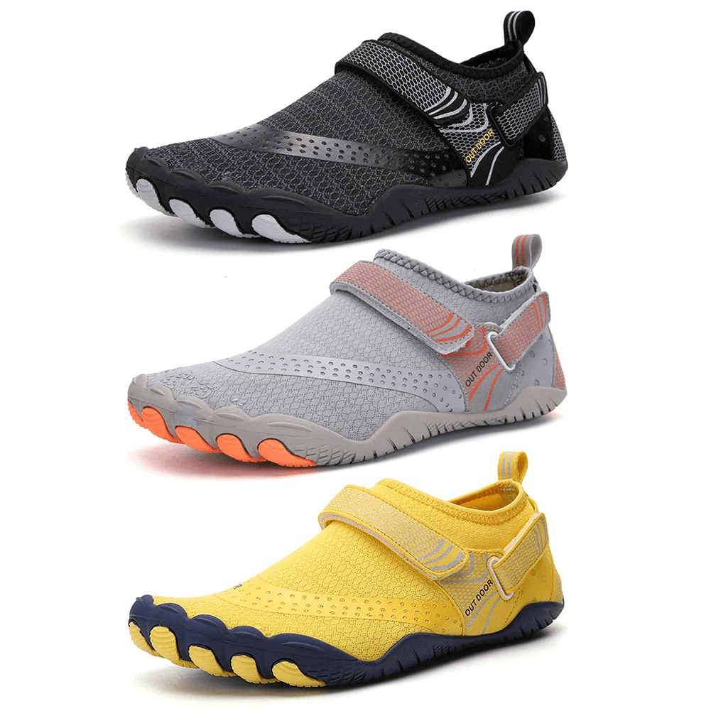 Unisex breathable nonslip aquatic sneakers in black, gray, and yellow with rubber upper and EVA insole, perfect for aquatic activities - SF0356
