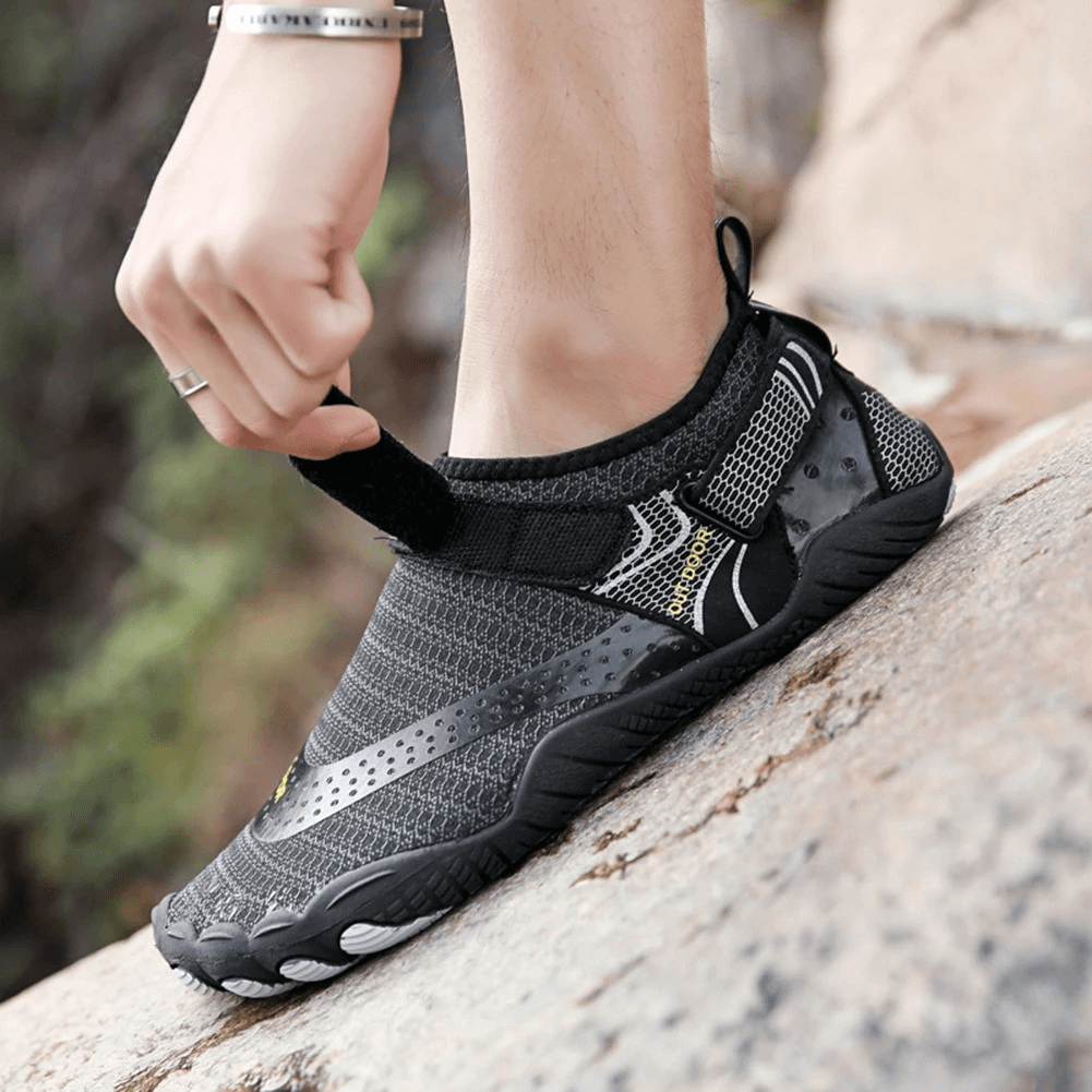 Unisex breathable nonslip aquatic sneaker with rubber outsole, showcasing hook & loop closure and sleek design, ideal for water activities.