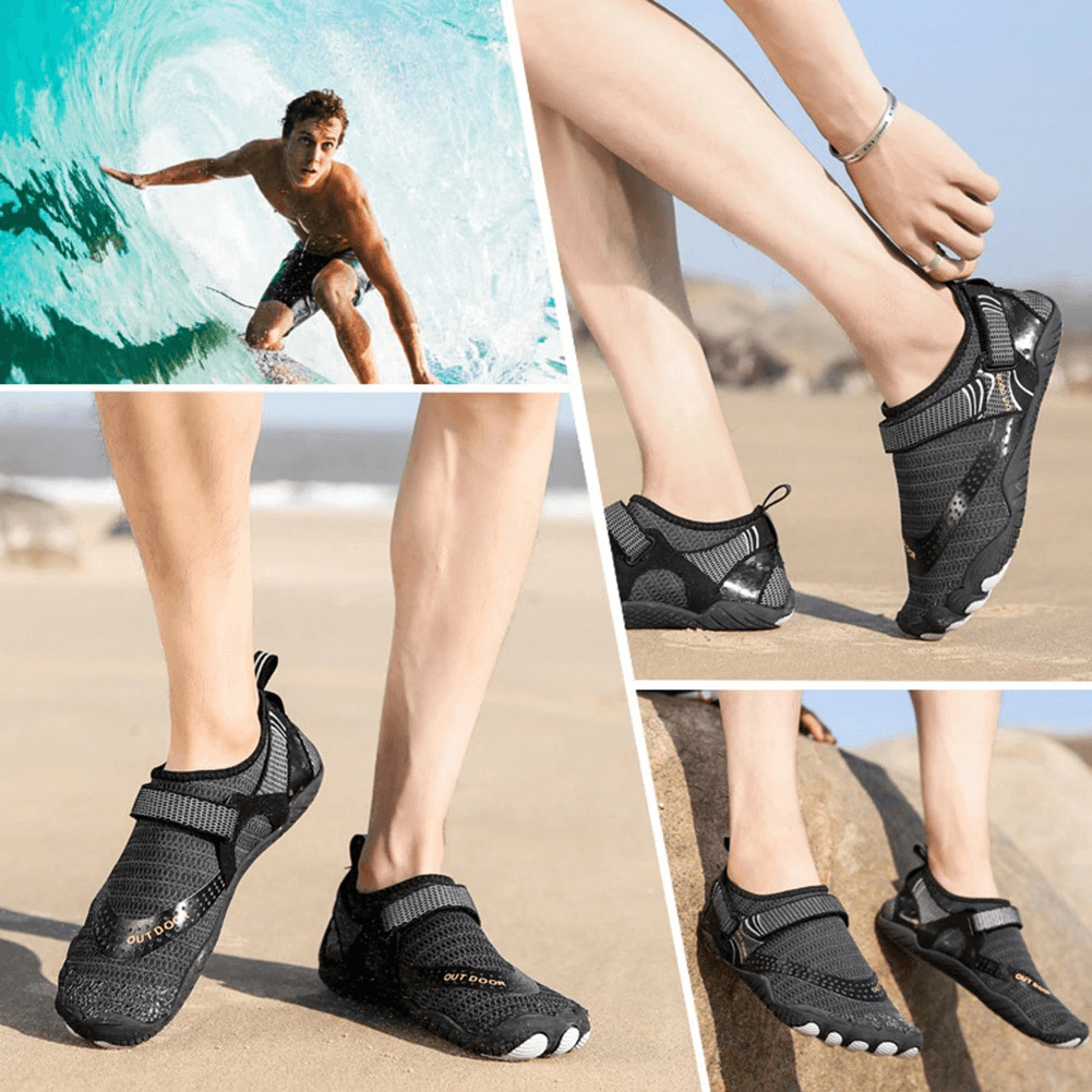 Unisex breathable nonslip aquatic sneakers with elastic upper and EVA insole, perfect for comfort and safety in water activities.