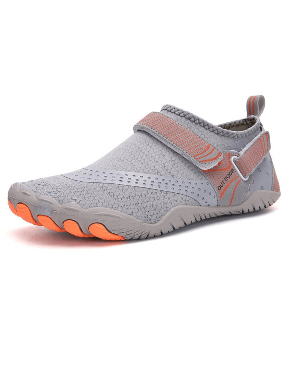 Gray unisex breathable nonslip aquatic sneaker with hook & loop closure, designed for swimming and water activities - SF0356