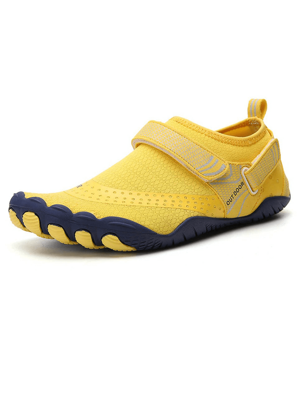 Yellow unisex breathable nonslip aquatic sneaker with rubber sole and hook & loop closure, perfect for water activities.