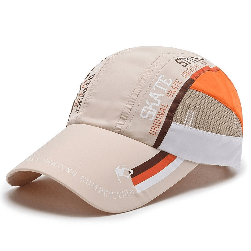 Unisex breathable thin baseball cap in beige and orange, featuring lightweight polyester and adjustable fit, perfect for sports and outdoor activities.