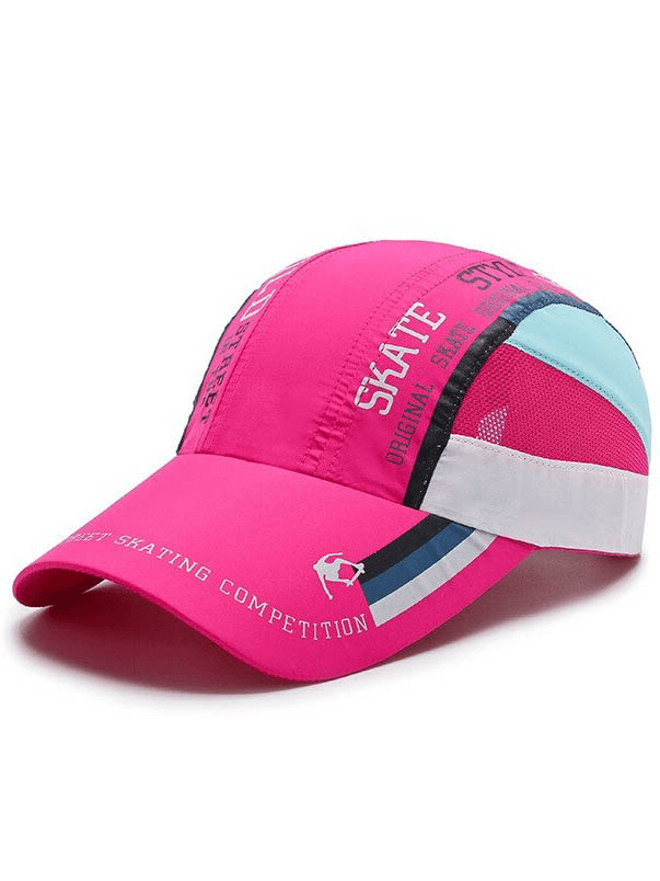 Vibrant pink unisex breathable baseball cap with patchwork design, ideal for sports and outdoor activities, featuring adjustable fit.