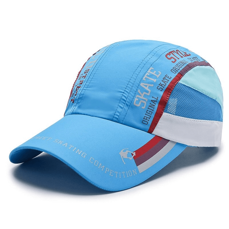 Unisex breathable thin baseball cap in blue with patchwork design, perfect for sports and outdoor activities. Adjustable and stylish SF0499 hat.