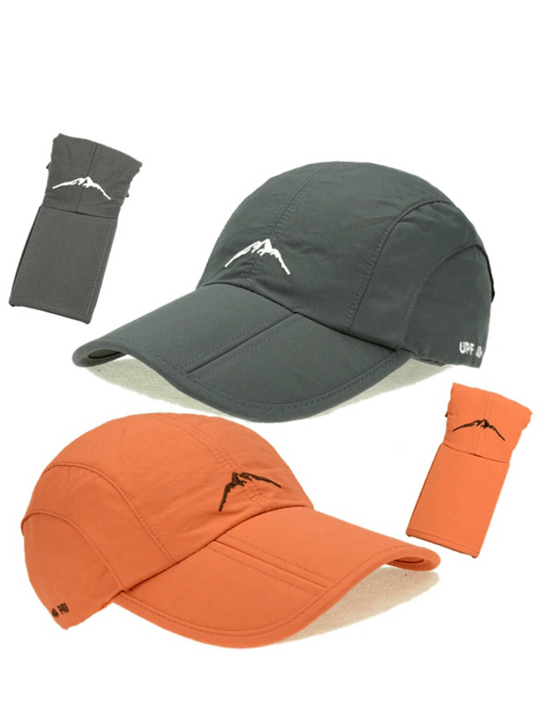 Unisex Foldable Waterproof Outdoor Sports Baseball Cap in grey and orange, featuring a casual design with mountain logo.