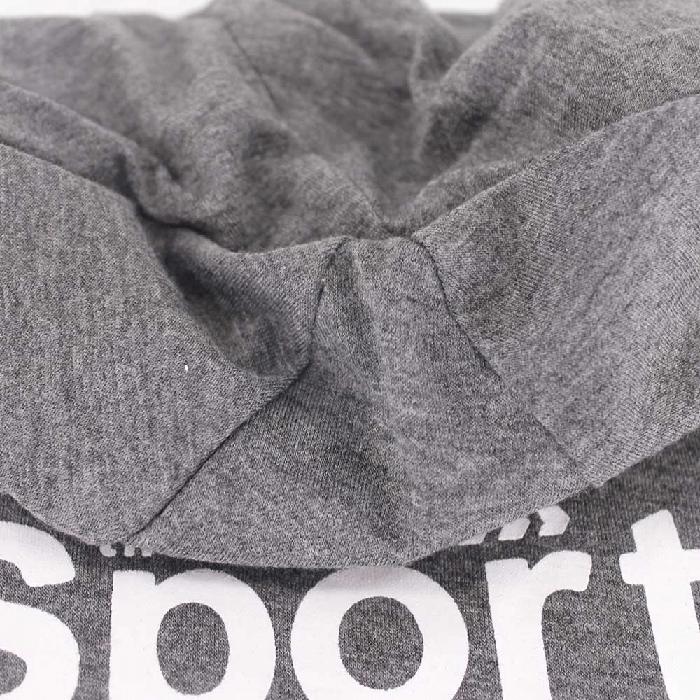 Gray unisex letter print sports beanie close-up, showcasing lightweight polyester material and stylish design for casual activities.