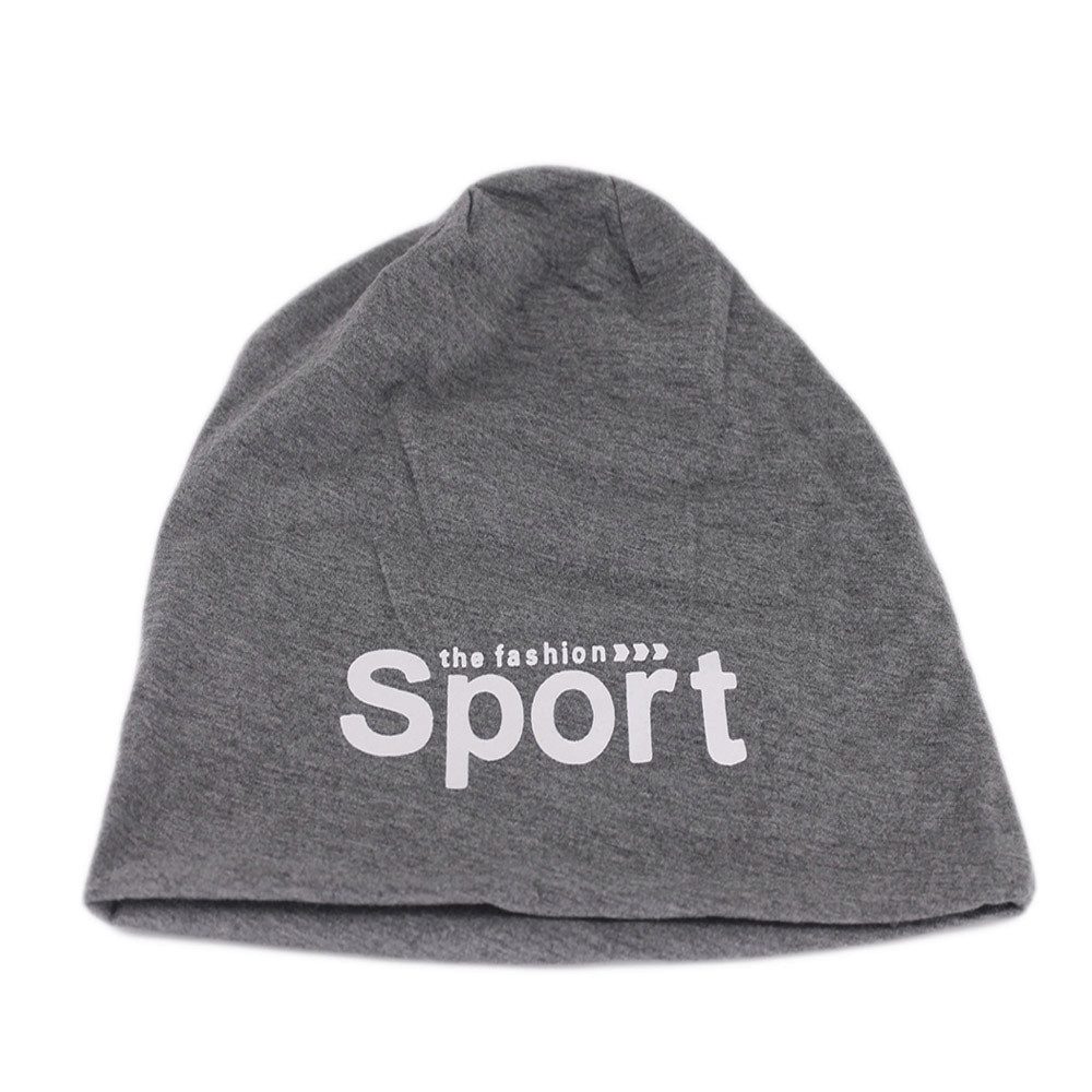 Gray unisex letter print sports beanie, lightweight and breathable, perfect for casual or sports activities. Model SF0788.