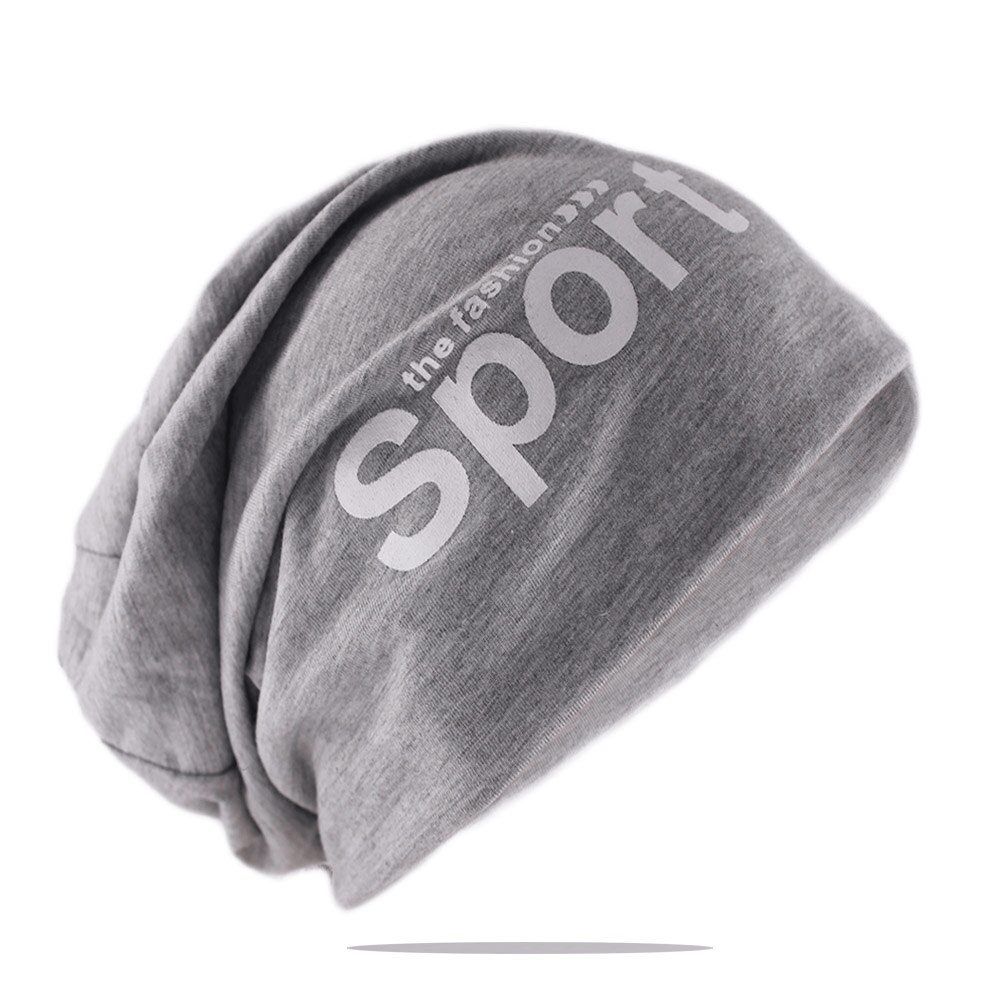 Gray unisex letter print beanie, lightweight sports cap, casual head accessory, stylish and breathable.