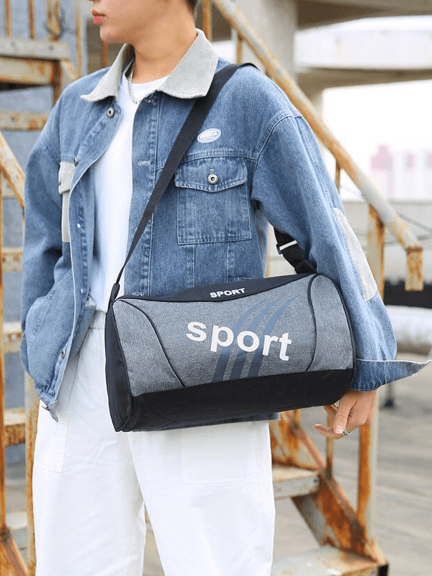 Person holding unisex outdoor multifunction hiking sports bag with belt, durable nylon in gray. Ideal for adventure. Size: 38*20*20cm.