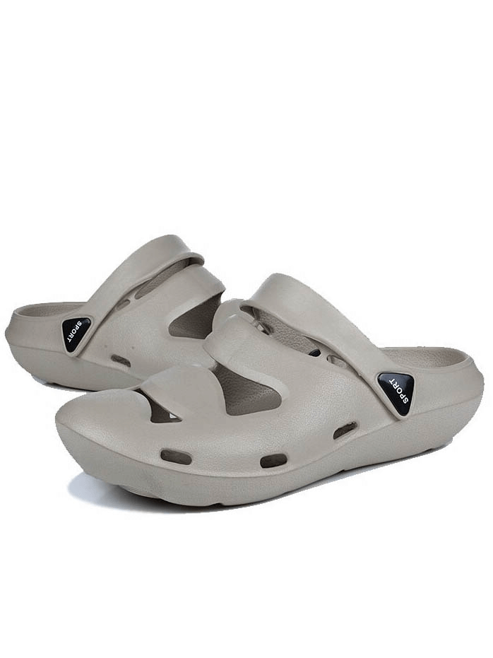 Unisex Soft Hollow Clogs Slippers in gray, ideal for outdoor activities, made from durable EVA and rubber for comfort and style.