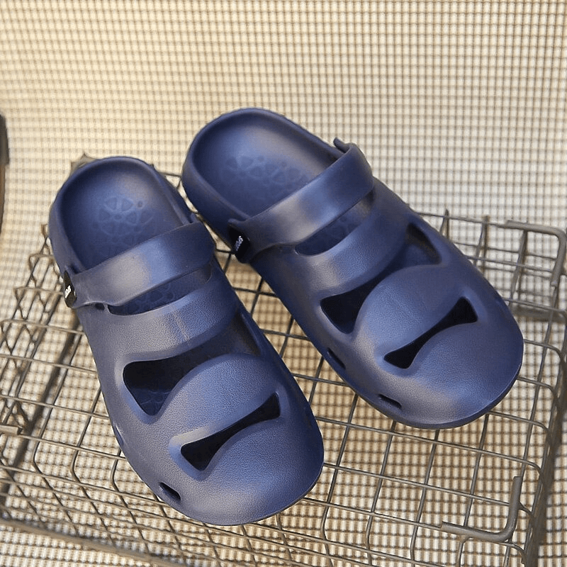Stylish unisex soft hollow clogs slippers, outdoor rubber Crocs in blue, perfect for comfort and durability, SF0640 model.