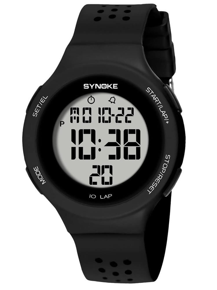 Unisex ultra-thin digital watch with LED display, waterproof up to 5 bar. Perfect for sports and swimming. Comfortable 24cm band length.