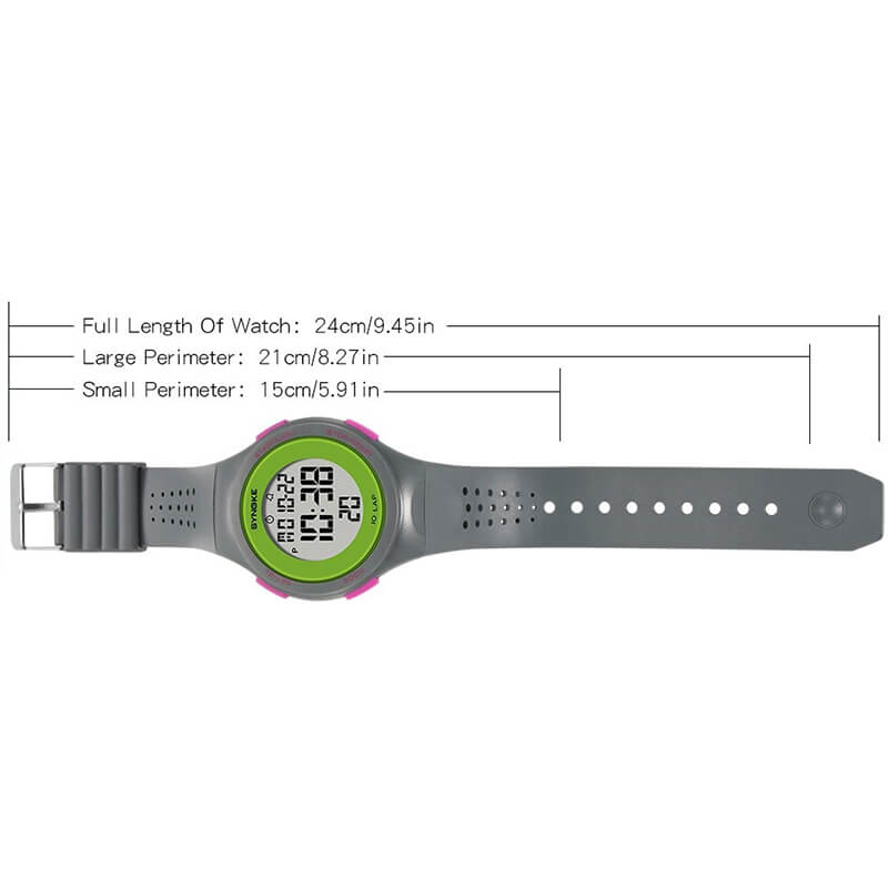 Unisex ultra-thin digital watch with LED display, waterproof design up to 5 bar. Adjustable gray band, ideal for sports activities.