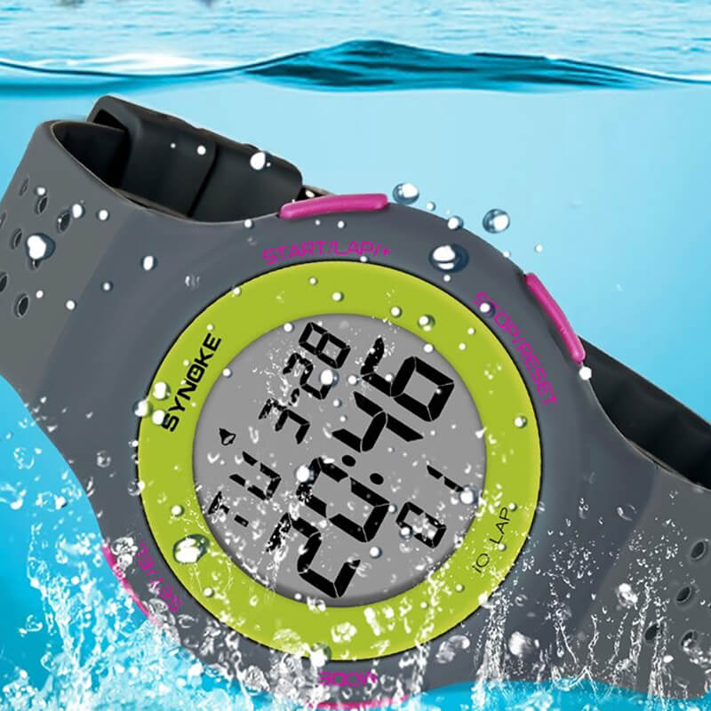 Vibrant unisex ultra-thin digital watch with waterproof design, LED display, and stopwatch feature, perfect for sporty activities.