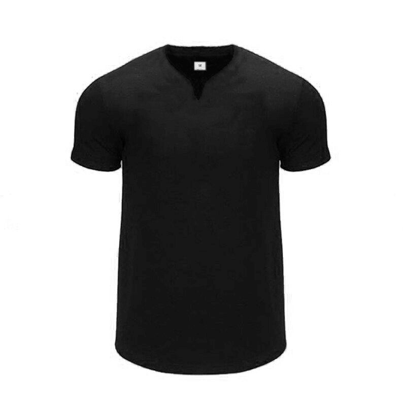 Black V-Neck Short Sleeve Slim Fit Men's T-shirt, ideal for casual gym wear and comfortable weekend lounging.