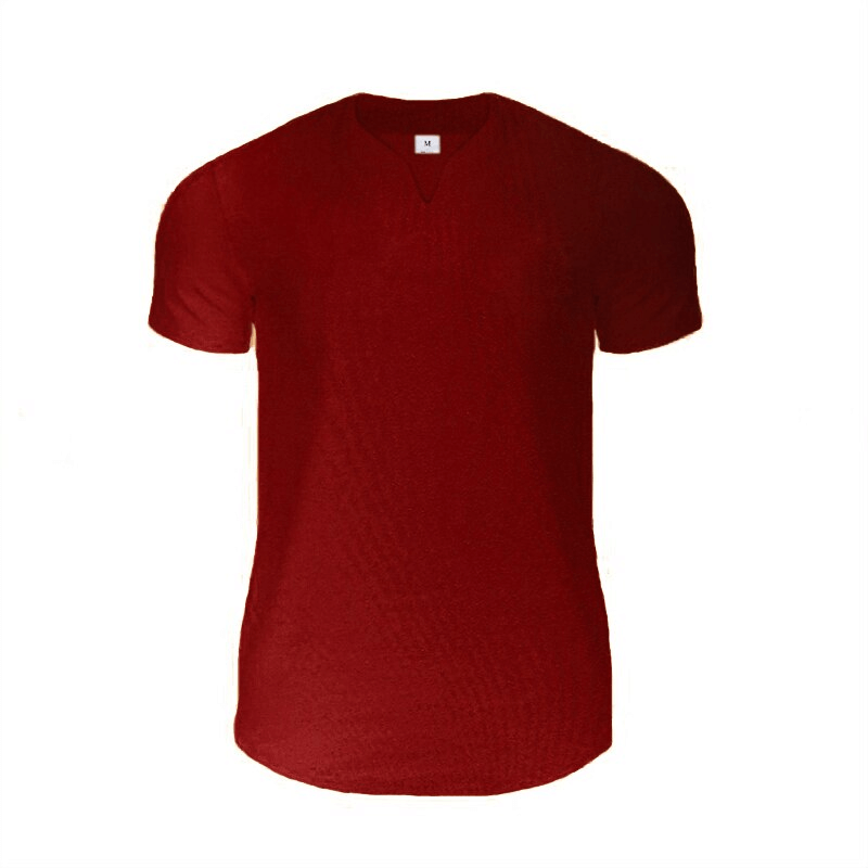 V-Neck Red Slim Fit T-Shirt for Men - Casual Gym Clothing, Short Sleeves, 100% Cotton